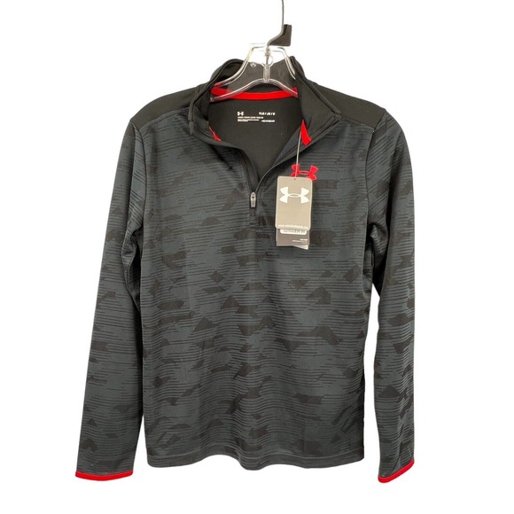 NEW Under Armour Youth Boys Large Quarter Zip Grey‎ and Red Heatgear Pullover - Picture 1 of 7